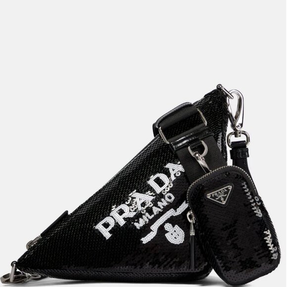 đź–¤Like Newđź–¤ Prada Triangle Crossbody in Black Sequins - Full Set - Picture 2 of 5